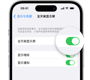 兴宁苹果15预约维修分享iPhone15如何设置全天候显示屏幕可见 